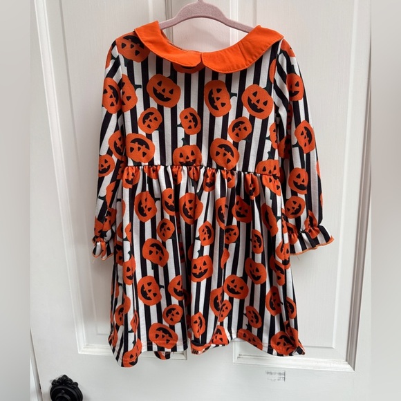 Other - Girls 3T Black, White & Orange Pumpkin Stripe Halloween Fall Long Sleeve Dress